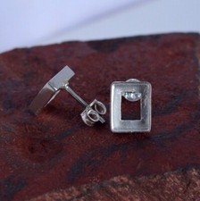 Solid 925 Silver Blank Rectangle Bezel Setting Base Handmade Earring Supplies