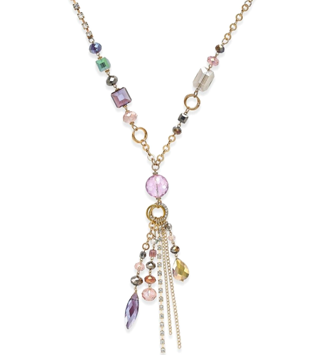 MACY'S Ali Khan 18-21" Pendant Necklace Gold Tone Link Chain Faceted Glass Beads