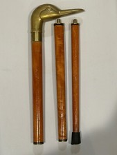 Vintage Fine Wood Solid Brass Duck Goose Bird Head Cane Walking Stick 34  3-pc