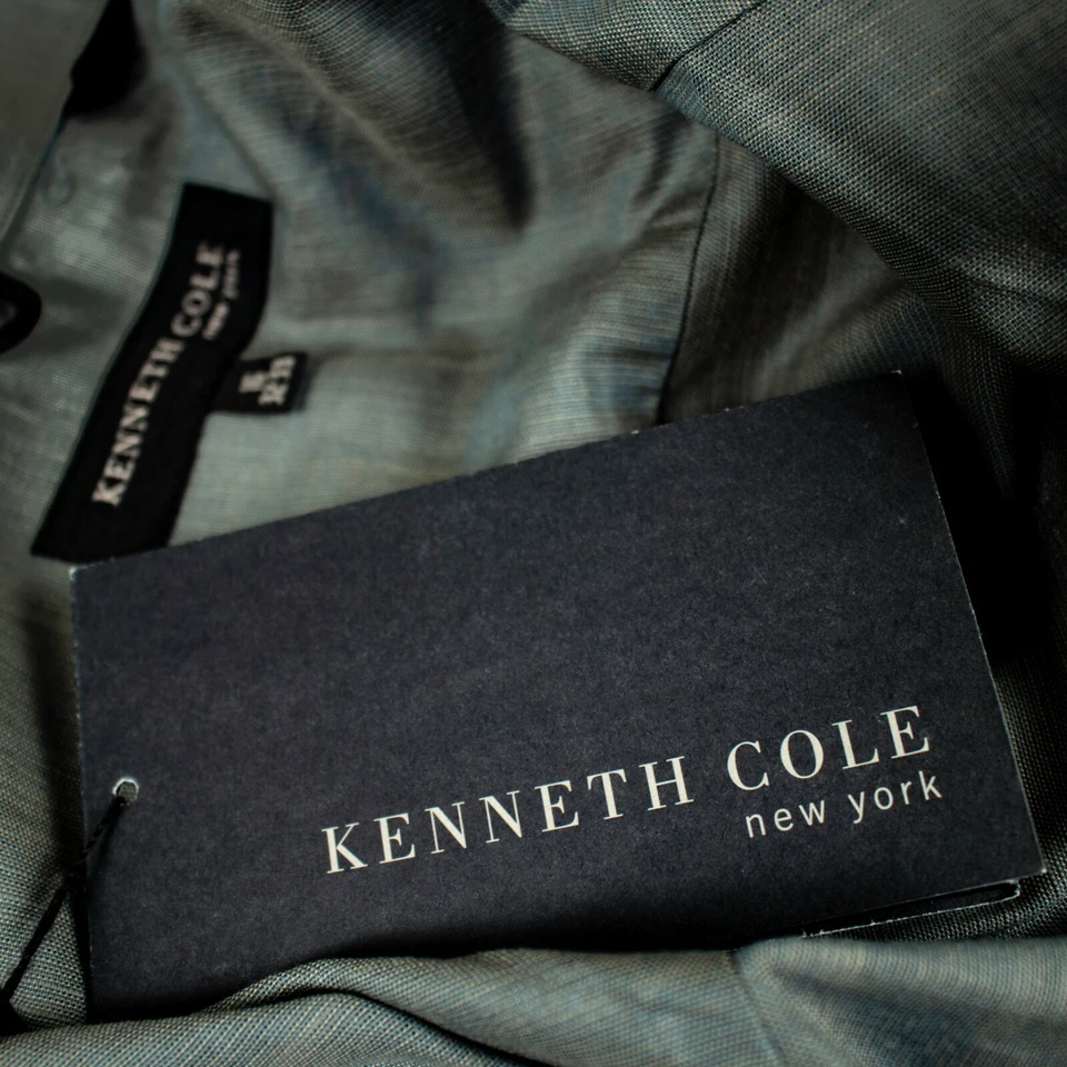 KENNETH COLE новый зеленый оливковый твердого хлопка мужчин платье рубашка размер 16 короткий - Изображение 2 из 4