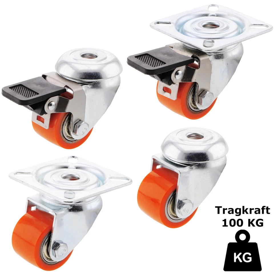 BS-ROLLEN Polyurethan Rolle Ø 35 mm EXTREM Schwerlast Transportrolle Brems Lenkrolle 100KG