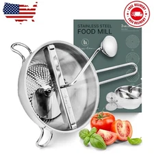 Ergonomic Food Mill Stainless Steel With 3 Grinding Discs, Milling Handle