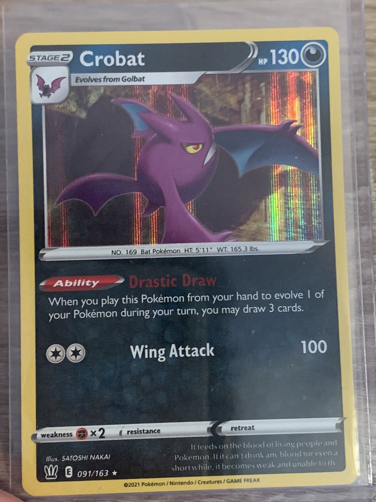 SHIPS SAME DAY Pokemon Card Crobat 091/163 Holo Stage 2 Dark Type Rare 2021