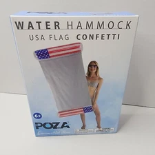 POZA Inflatable USA Flag Water Hammock Float Tube Sparkle Silver Stars Confetti