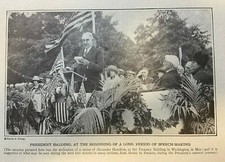 1923 Vintage Magazine Illustration President Warren Harding Speaking 