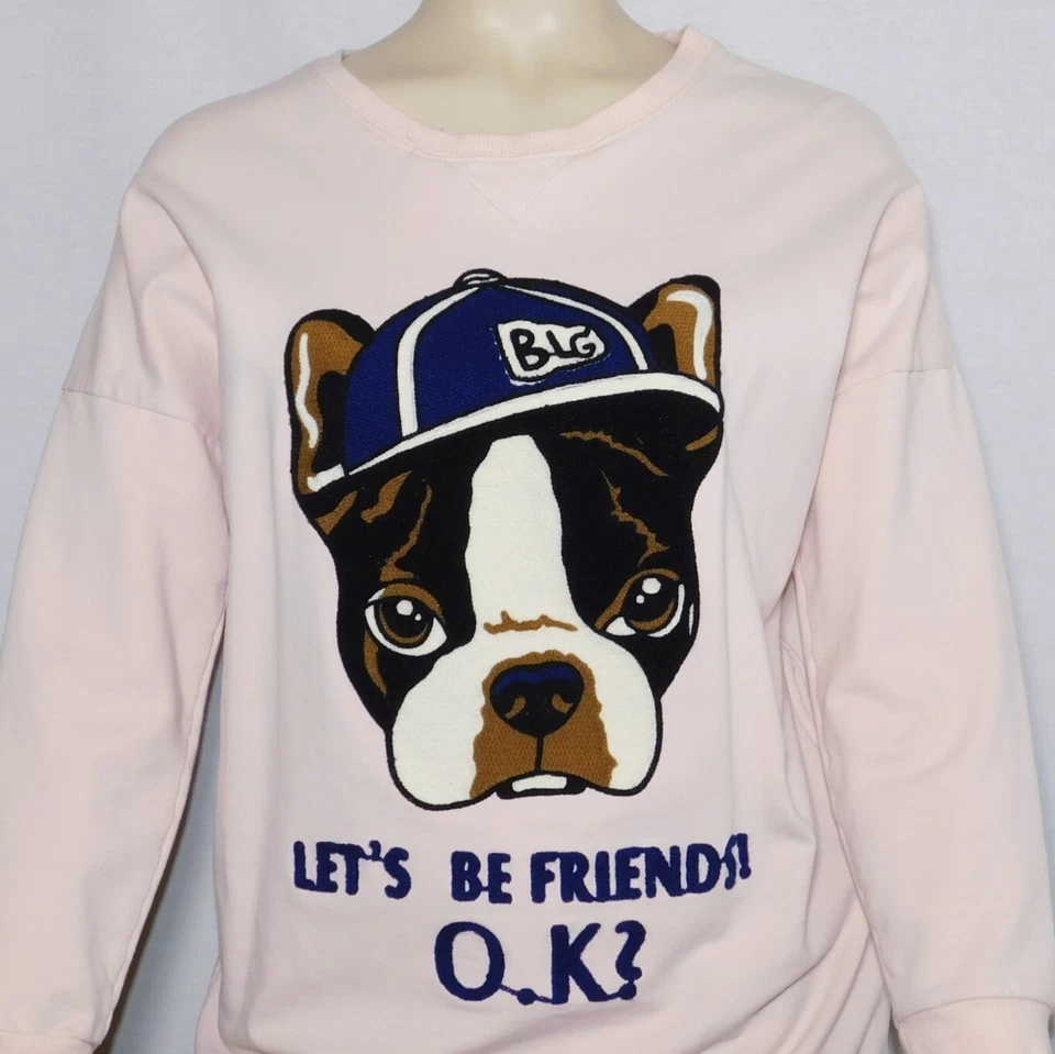 Sudadera De Colección Única LET'S BE FRIENDS Bordada Perro Cuello Redondo Para Mujer L Foto 2 de 4
