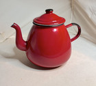 VINTAGE POLAND ENAMEL RED TEAPOT BEAUTIFUL NEVER USED ONLY DISPLAYED