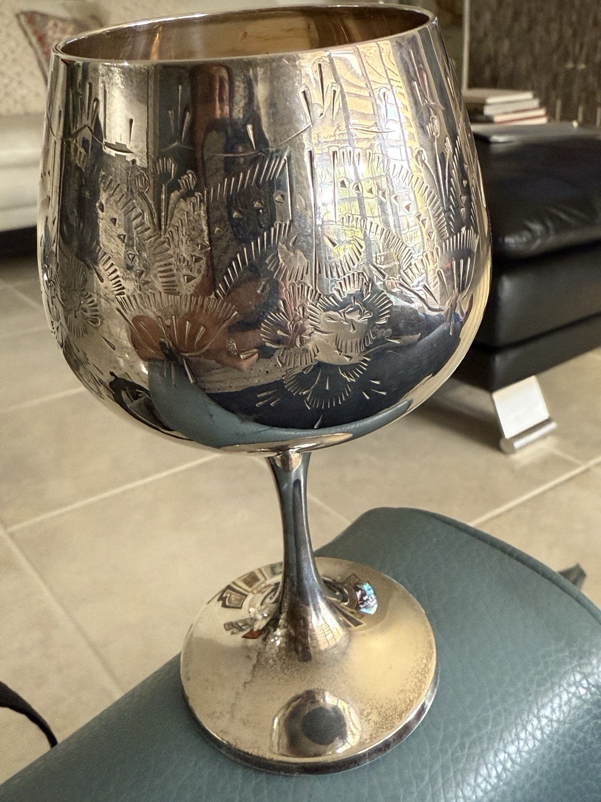 Israel Vintage Wine Goblets Set Of 6 Edged Silverplate Marked 925 6” Tall