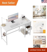Sturdy 47-Inch Home Office Desk in Pure White with Ample Storage Drawers