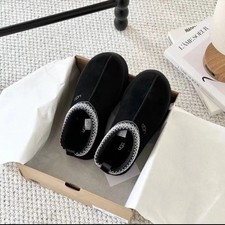 UGG Tasman Women’s Suede Slip-On Slippers Black/White Trim UK 7