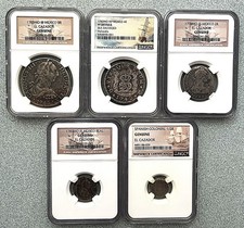 SHIPWRECK SPANISH REALE COIN SET 1/2, 1, 2, 4, & 8 REALES EL CAZADOR & HOLLANDIA