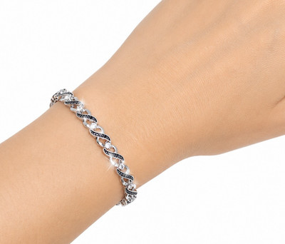 .36 ctw Genuine Black & White Diamond Infnity Bracelet Fine 925 Sterling Silver