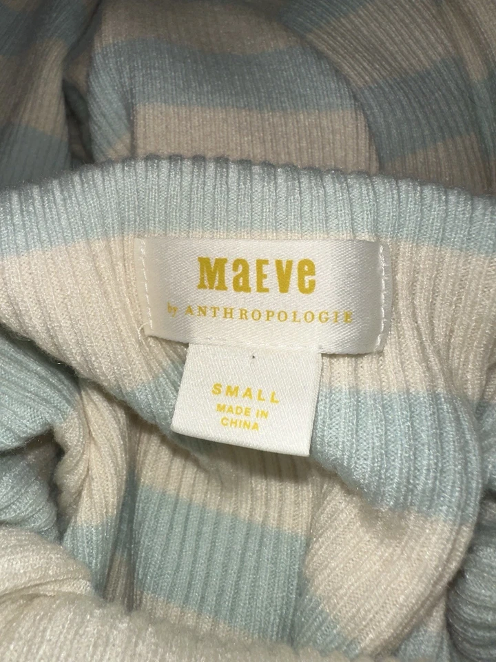 Suéter Maeve by Anthropologie Rayas Acanalado Cuello Simulado - Crema/Azul - Pequeño Foto 4 de 4