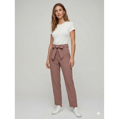 Wilfred Aritzia Tie-Waist Tapered Dress Pants Mauve Brown Size 6 DTR4-6606-48