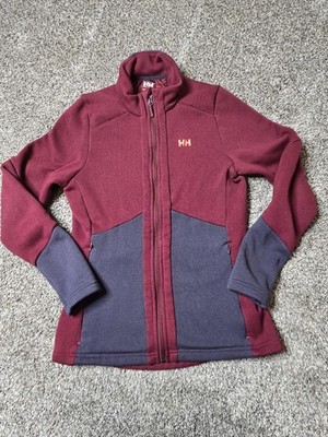 HELLY HANSEN EQ BLACK Midlayer Fleece Jacket Burgundy Gray Women's Size Medium