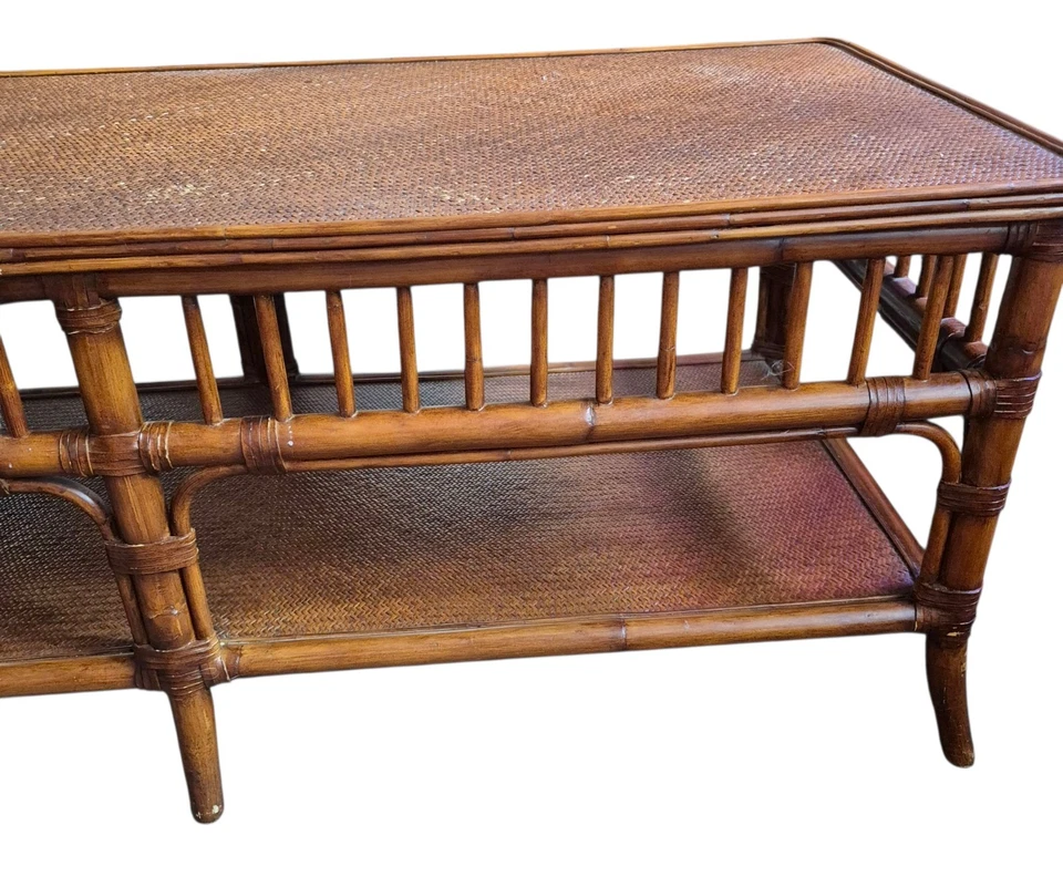 Beautiful Vintage Ethan Allen Coastal Bamboo/ Rattan Coffee Table - Image 4 of 4
