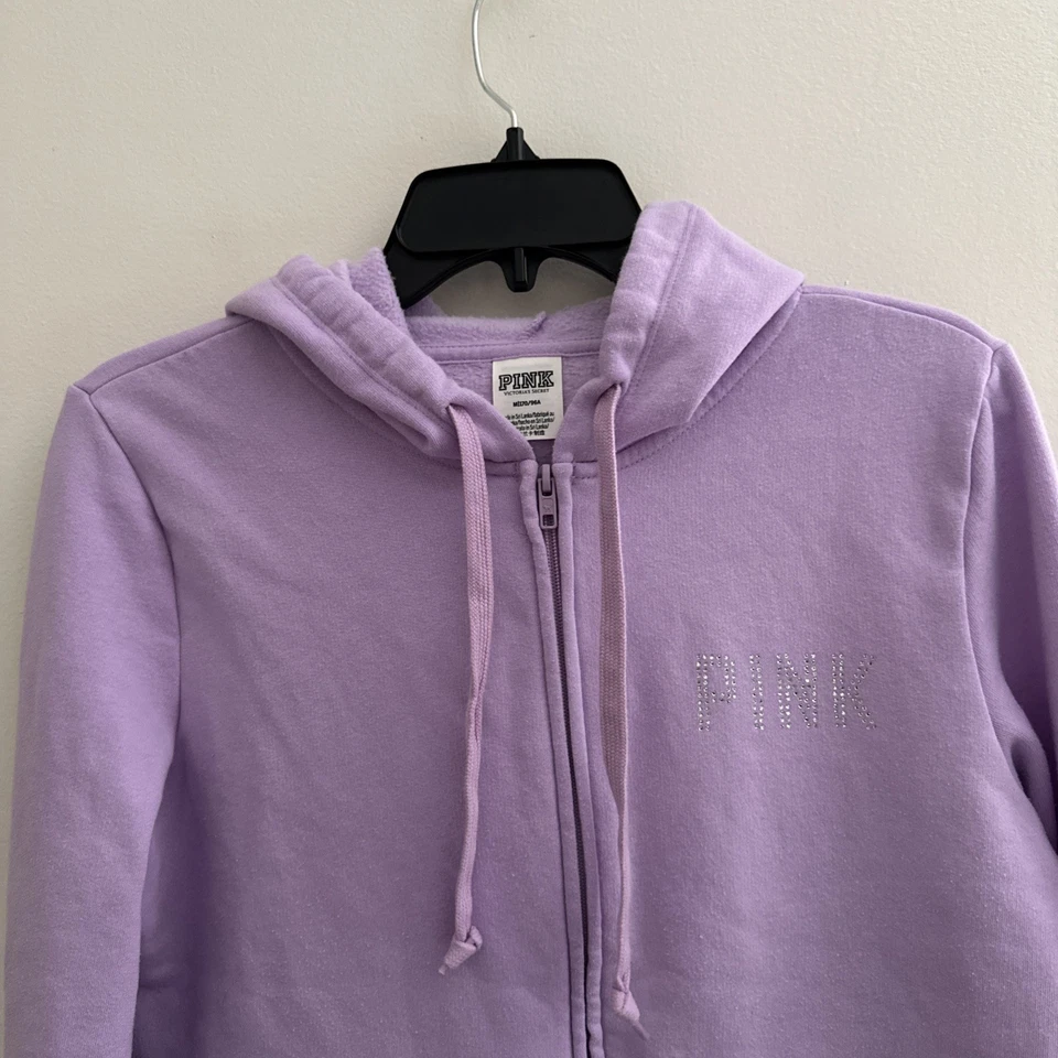 Victoria's Secret ROSA Sudadera con Capucha Estrás Logo Bling Púrpura Cremallera Completa Talla M Foto 4 de 4