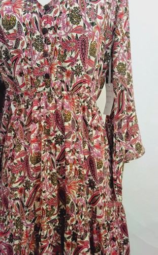 NWT Boemo Anthropologie Maxi Dress L Bell Sleeve Tiered Paisley Boho Cottagecore - Picture 4 of 12