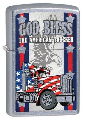 Zippo God Bless the American Trucker Lighter, Street Chrome NEW IN BOX