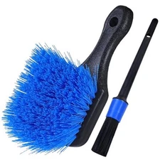  Stiff Bristle Tire Brush & Detail Brush Set  Short Handle Blue - Stiff Bristle