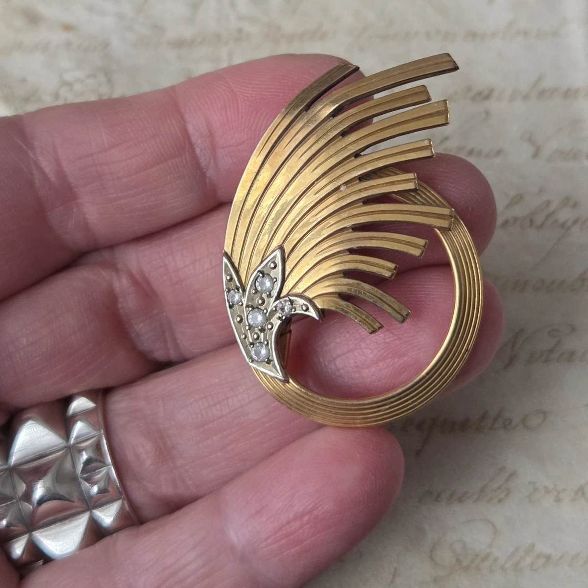 Broche Ancienne Signée FIX - Métal Doré Plaqué Or - Bijou Vintage Occasion