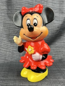 Vintage Walt Disney Productions Poseable Minnie Mouse Bank Plastic W/ Stopper 6”