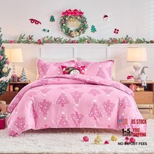 Joyreap 3pcs Christmas Duvet Cover Set Queen Xmas Tree Queen- 90"x90" Pink