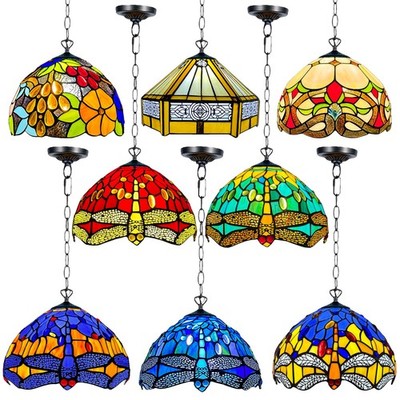 10 Zoll Tiffany Stil hängende Pendelleuchte Handarbeit Kunst Buntglas Lampenschirm