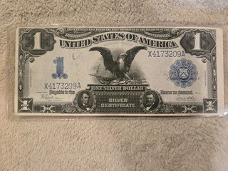 1899 $1 ONE SILVER DOLLAR SILVER CERTIFICATE BLUE SEAL / BLACK EAGLE NOTE CLEAN