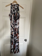 Nine West Black, White & Brown Printed Maxi Dress w/ Low Leg Slits