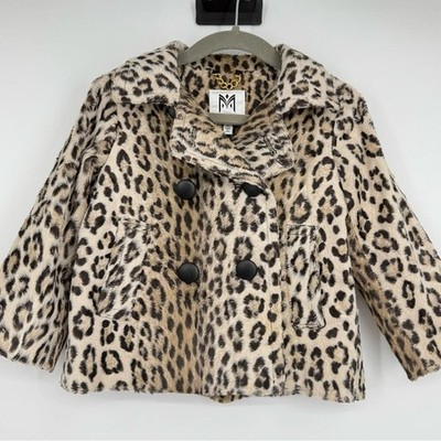 Milly Minis Girl's Animal Print Faux Fur Coat Size 2