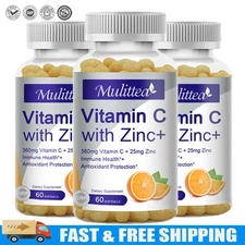 Vitamin C + Zinc 180 Capsules –for Antioxidants, Immunity & Heart Support