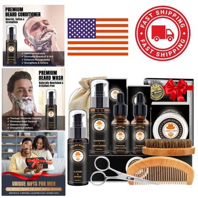 Beard Care Kit for All Hair Types Includes Oil Balm Wash and Professional Tools