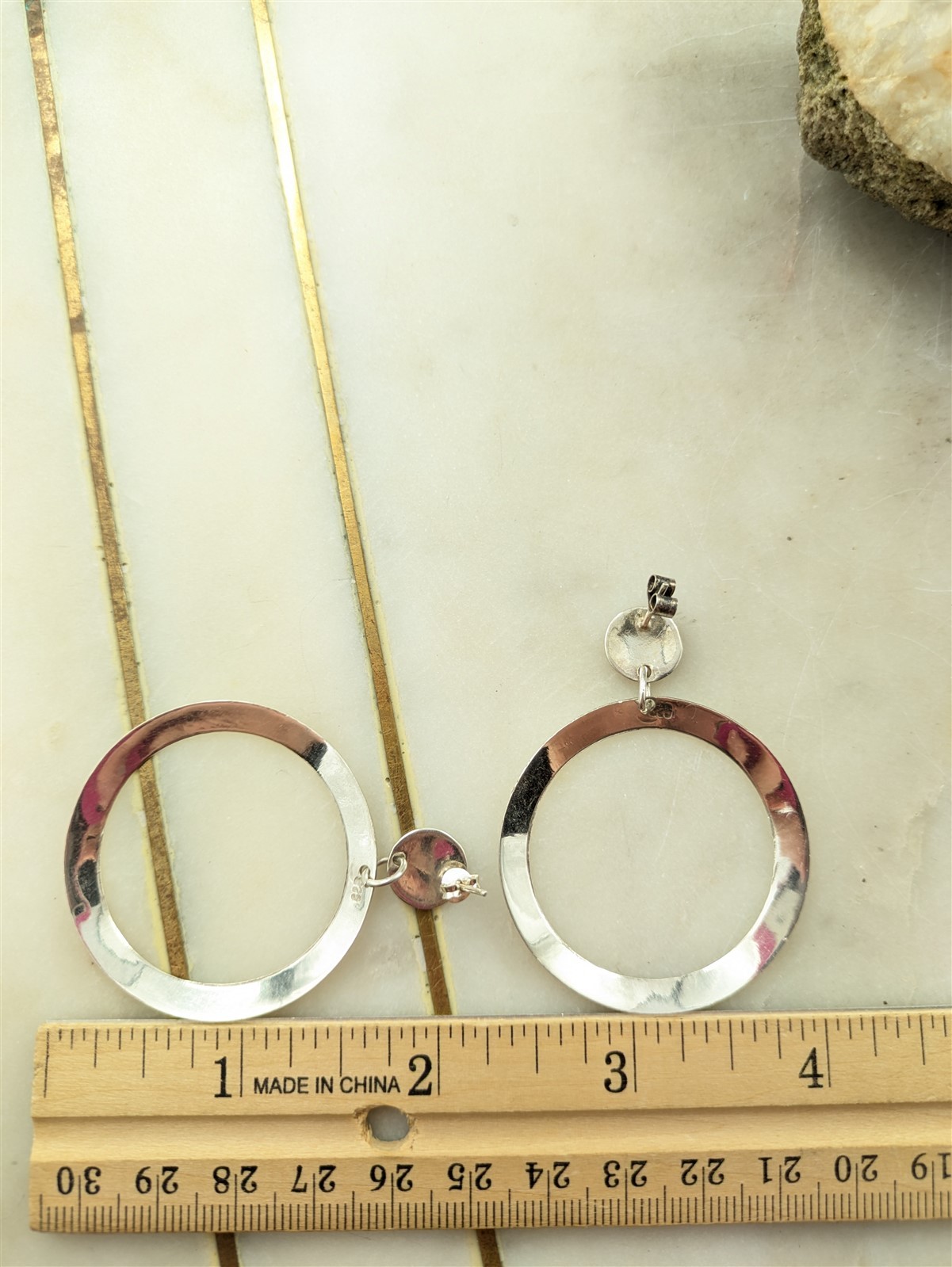 Vintage Solid Sterling Silver Dangle Hoop Earring… - image 7