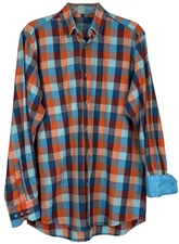 Visconti Shirt Mens MEDIUM Multicolor Plaid Button Up Long Sleeve Turn Up Cuffs