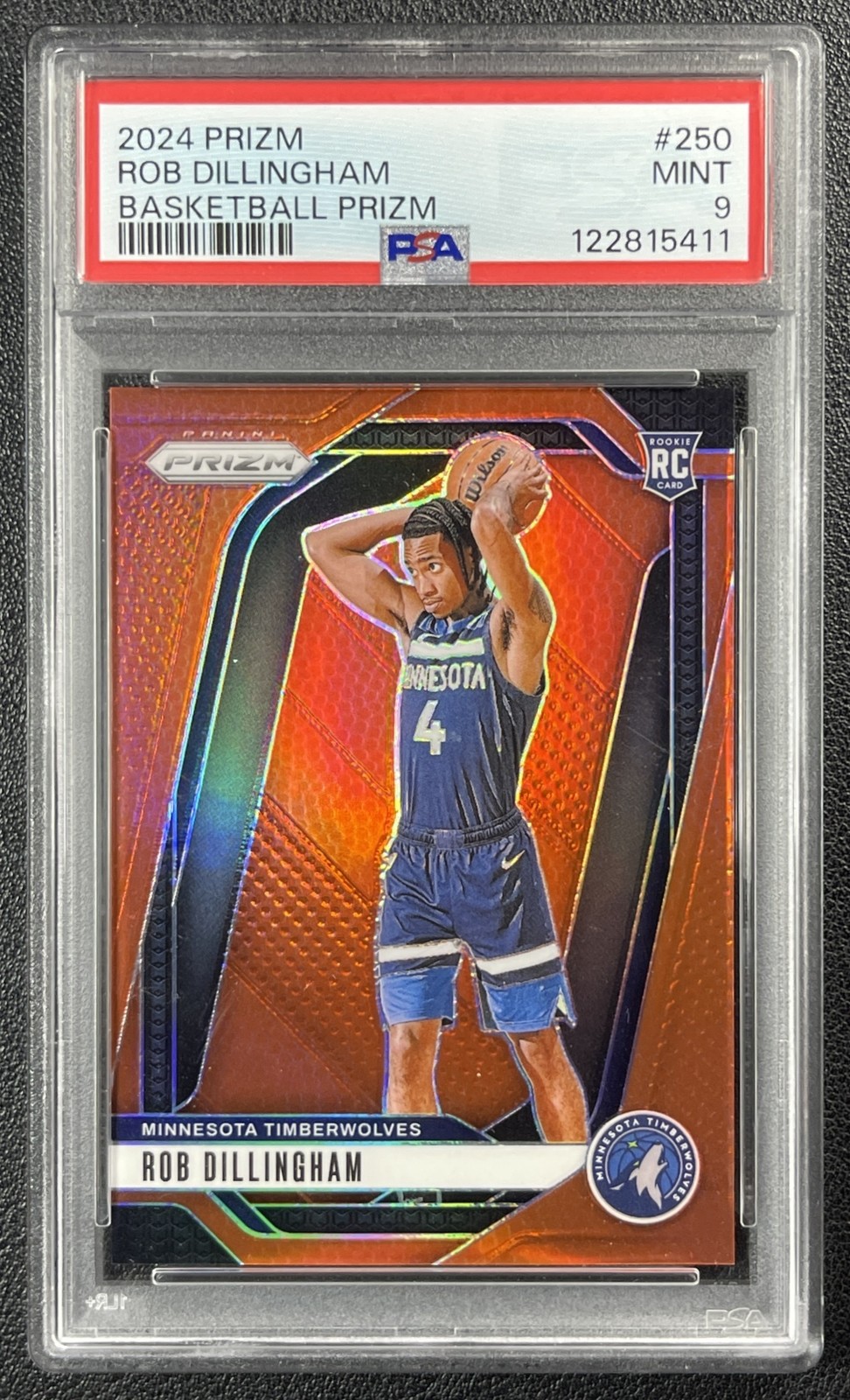 ROB DILLINGHAM PSA 9 2024-25 PANINI PRIZM #250 ROOKIE BASKETBALL RC 119/225
