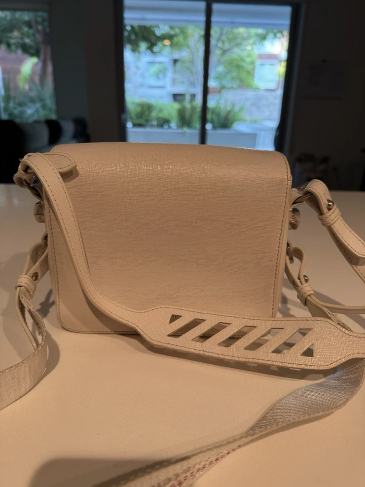 OFF-WHITE Diagonal Stripe Flap Binder Clip Bag Leather White/Black - Image 3 of 4