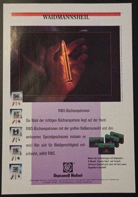 29. Rifle Cartridges H Jacket including Dynamite Nobel RWS Advertising Advertising 1996