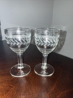 Vintage Anchor Hocking Wine Glass In The Laurel & Bands Pattern Set of 2