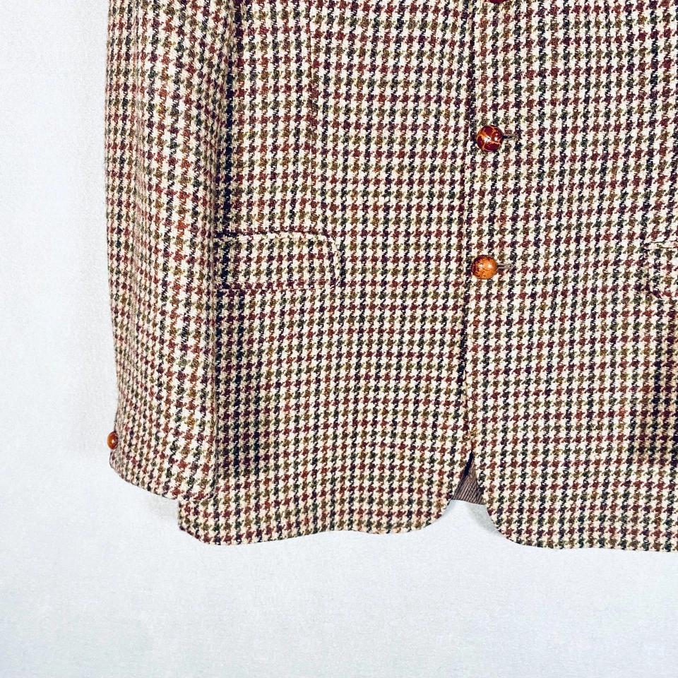 Harris Tweed Blazer Mens 40R Brown Scottish Wool Sport Coat Jacket Houndstooth - Image 4 of 4