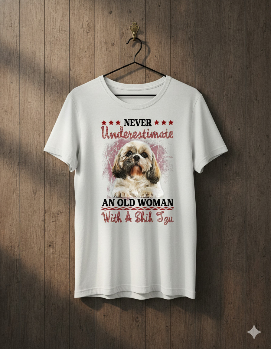 Never Underestimate an Old Woman With a Shih Tzu Funny Dog Lover T-Shirt - S412