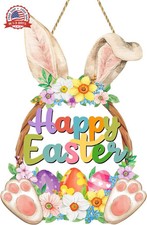 Easter Decoration Bunny Door Sign Wooden Easter Wreath for Front Door Happy East