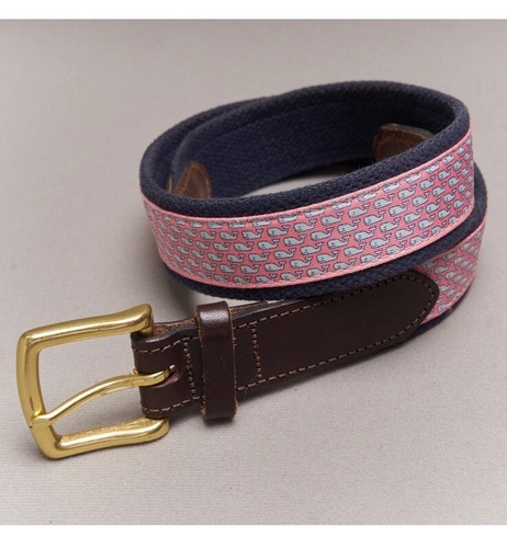Vineyard Vines Pink Whales Silk Canvas Belt 30