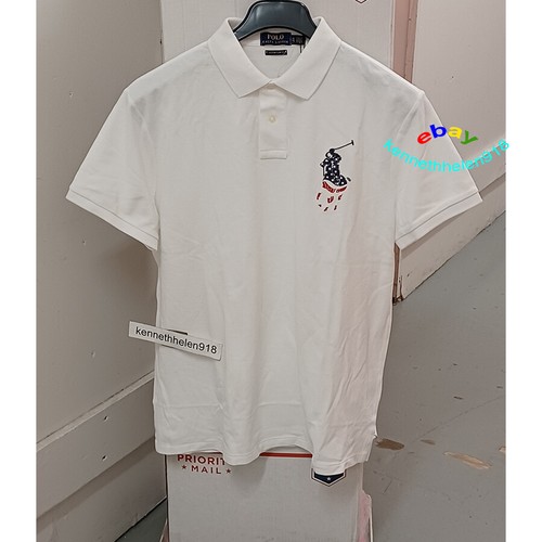 POLO RALPH LAUREN CUSTOM SLIM FIT USA BIG PONY MESH POLO SHIRT WHITE ...