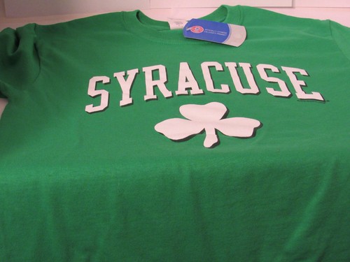 SU SYRACUSE Orange T Shirt Green St. Patricks Day Clover Cotton Adult Size NWT - Picture 4 of 6