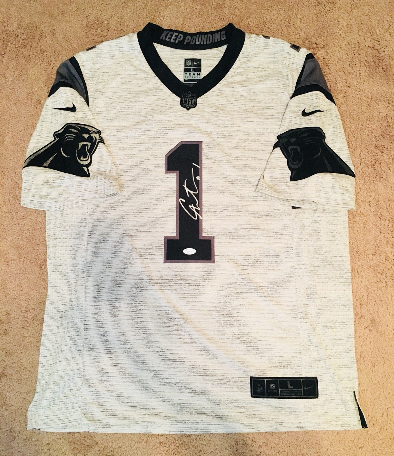 Cam Newton Autographed Signed Carolina Panthers Gray Gridiron Jersey/ JSA 