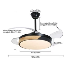 42 inch Black Indoor 4 Blades LED Ceiling Fan Chandelier With Remote Control