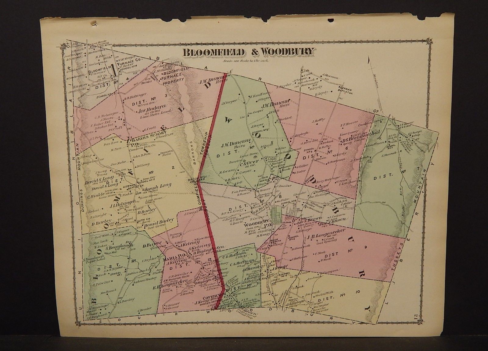 Pennsylvania Bedford County Map Bloomfield & Woodbury Township 1877