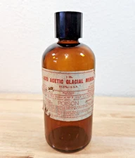 1930s Merck POISON Acid Acetic Glacial Bottle Original Label Embossed MeRXck Lid