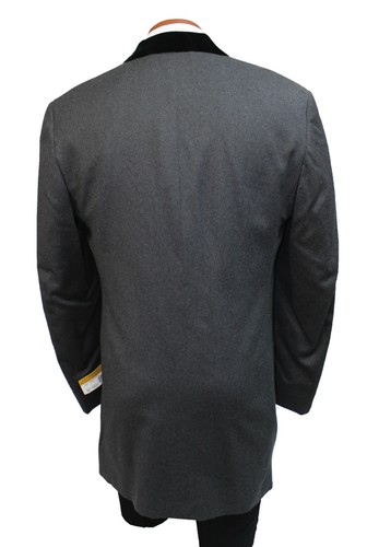 Men's Andrew Fezza Grey Tuxedo Jacket with Velvet Collar Retro Prom Wedding 35R - Picture 4 of 6